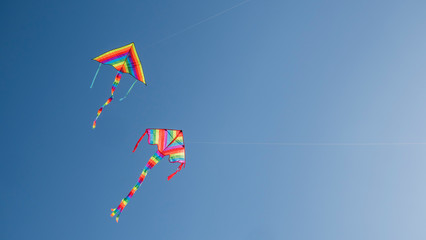 Two children's toys - kites fly in the sky