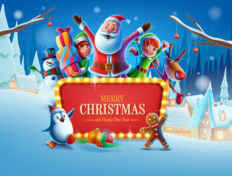 christmas card with santa and reindeer