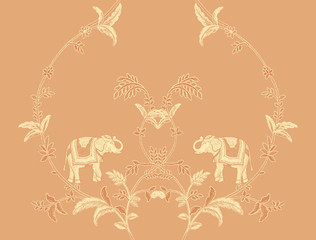 Naklejka premium Animal and plant patterns, suitable for textile clothing and wallpaper patterns, card design