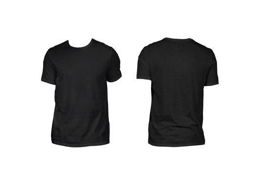 Front and back views of Black T-Shirt isolated on white background. Mock up.