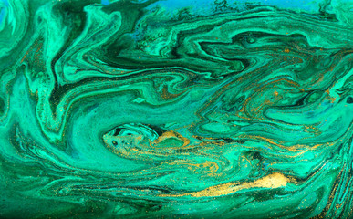 Green and gold ripples abstract background.