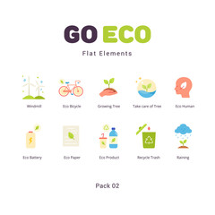 Ecology elements flat illustration icons 