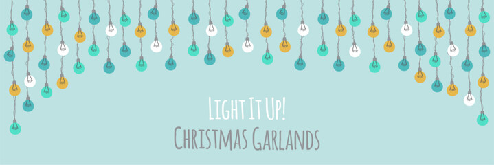 Cute vintage Christmas design with hand drawn light bulb garlands backround