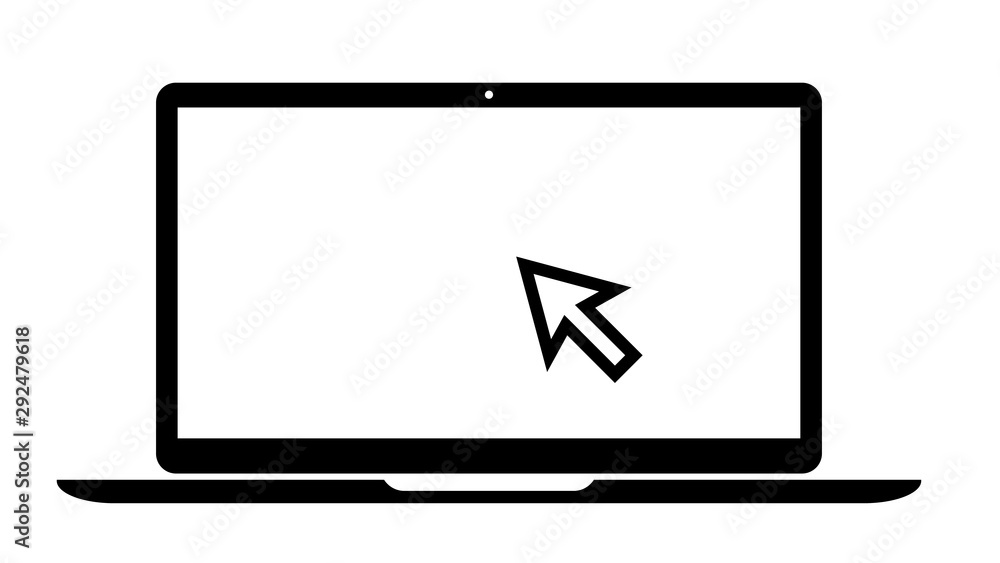 Poster Laptop with pointer or cursor icon isolated. Notebook screen template.