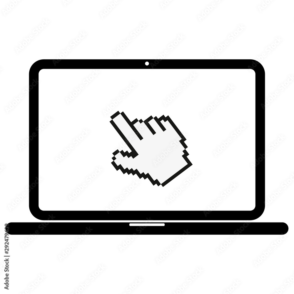 Aufkleber Laptop with pointer or cursor icon isolated. Notebook screen template.