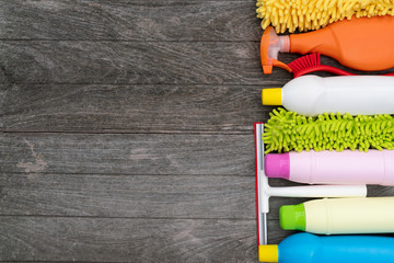 House cleaning product on wood table