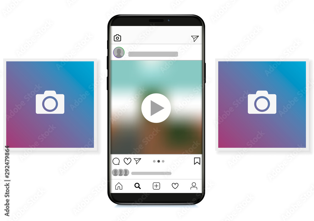 Poster social network interface carousel. mobile page post vector illustration