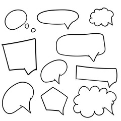 Hand drawn speech bubbles. Doodle style thinking balloons isolated on white background