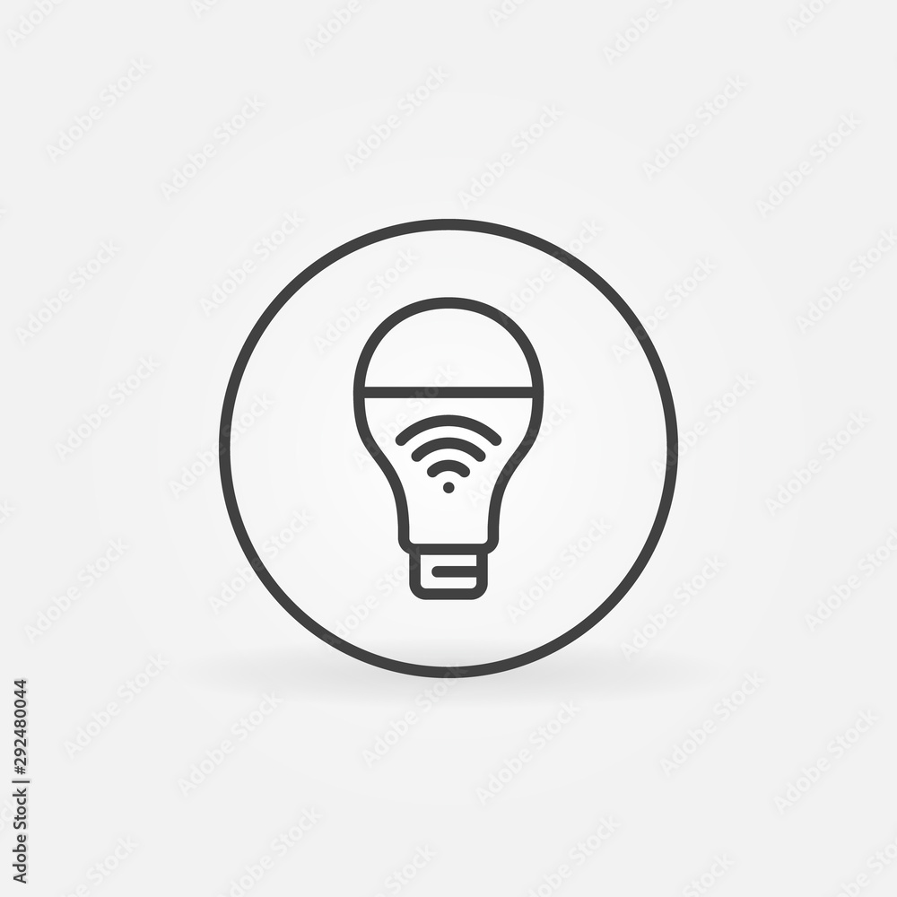 Poster smart led light bulb in circle icon in thin line style