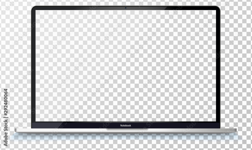 Aufkleber Modern laptop computer vector mockup isolated on transparent. Vector notebook photoreal illustration. Template for a content