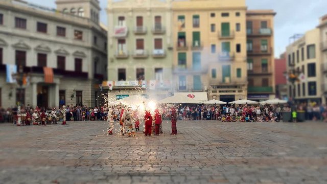 Correfoc performance by the devils also called Els Diables. Folkrore an tradition in Catalonia, Spain