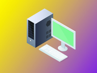 Isometric Colorful Computer Vector with Gradient Background for Designs Posters Banners Web Designs etc.