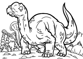 Coloring book for children with a dinosaur hand-painted in cartoon style