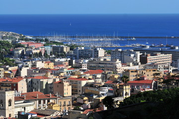 Fototapeta na wymiar Cagliari, Italy, September 2019. Cityscape of Cagliari seen from Bastione di Saint Remy