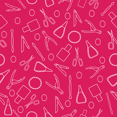Pattern of manicure accessories on pink background