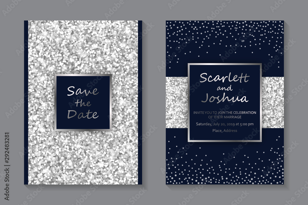 Poster set of modern geometric luxury wedding invitation design or card templates for business or presentat