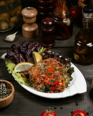 Eggplant caviar served with lemon and basil