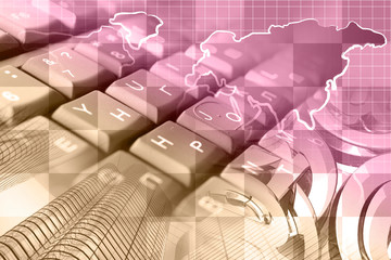 Keyboard, mail signs and map