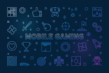 Mobile Gaming vector concept colorful outline illustration on dark background