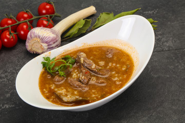 Caucasian Kharcho soup with beef meat
