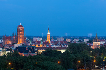 Panorama of Gdansk at night