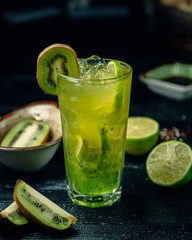 Lime ice tea filled with kiwi