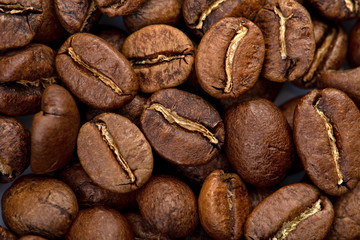 Coffee beans close-up background. Fresh roasted