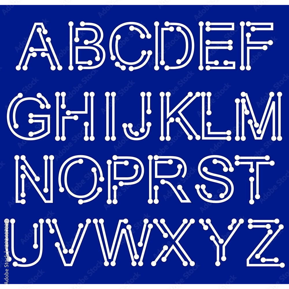 Fototapete techno type font alphabet.digital hi-tech style letters, numbers and symbols on a dark background. s