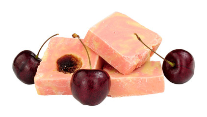 Group of cherry flavour fudge confectionery isolated on a white background