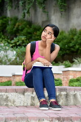 Naklejka premium Student Teenager School Girl Thinking With Textbooks