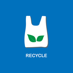 Recycle plastic bags green leafs forbidden sign campaign, reduce global warming concept, vector and illustration flat icon design.