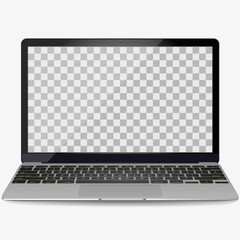 mockup with blank screen - front view.Open laptop with blank screen isolated on transparent background