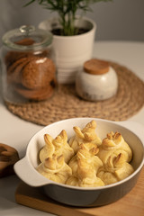baking pastry stuffed in a pan. fragment