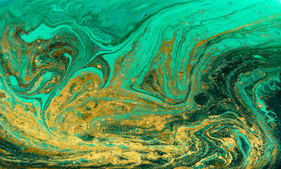 Green and gold ripples abstract background.