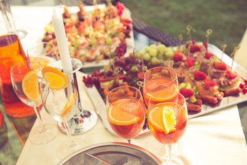 Set of Finger foods with Drinks on Outdoor for Party