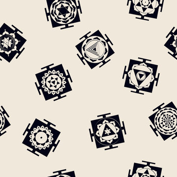 Seamless pattern with Yantra Hinduism symbols