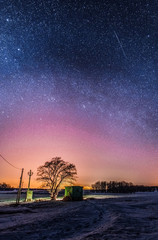 Naklejka na ściany i meble Stars in the night sky. Milky Way. Winter night landscape. Toratau