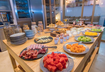 Forest fruit fresh berries colorful assorted large mix overhead. Breakfast hotel 5 stars