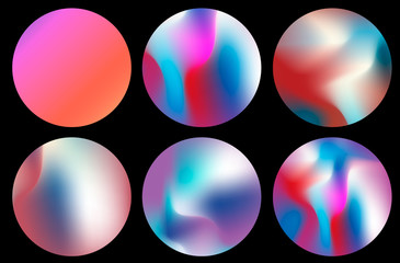 Round gradient set with modern abstract backgrounds. Colorful fluid covers for calendar, brochure, invitation, cards. Trendy soft color. Template with round gradient set for screens and mobile app