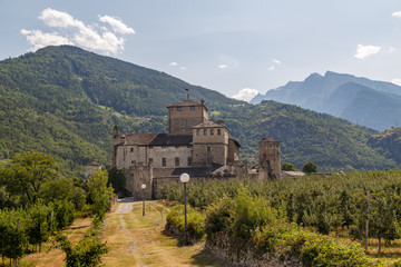 Fototapeta na wymiar View to medieval Castle Sarriod de La Tour in Aosta Valley, Italy