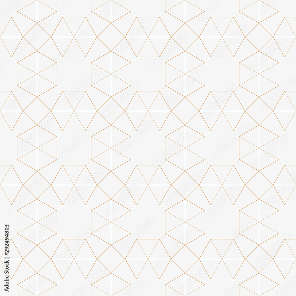 Poster abstract geometric pattern with crossing thin golden lines on white background. seamless linear rapp