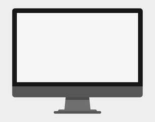 Monitor, computer, screen in black, grey colors. Realistic desktop monitor vector graphic isolated on white background.