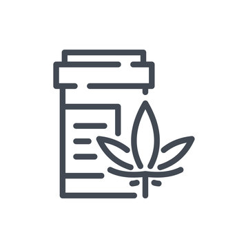 Cannabis Packaging Line Icon. Pack Of Marijuana Vector Outline Sign.