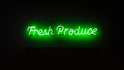 Fresh Produce Neon Letters Sign In Vegetables Department store in Market 
