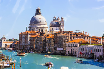 Fototapeta premium Canal Grande in Venice, Italy - Watercolor style.