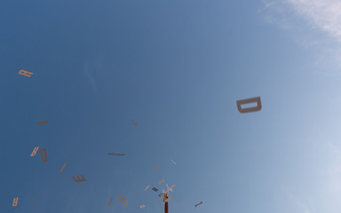 Flyting letters drop sky blue white books litterature