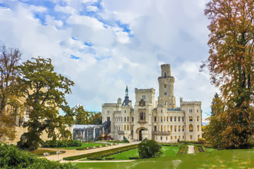 Fototapeta na wymiar Castle Hluboka nad Vltavou -Watercolor style.