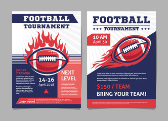 American football tournament posters, flyer with american football ball - template vector design
