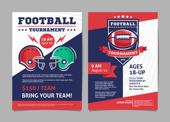 American football tournament posters, flyer with american football ball and american football helmet - template vector design © Alexey Boychenko