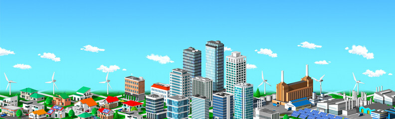 Urban, residential and factory isometric with 3d rendering